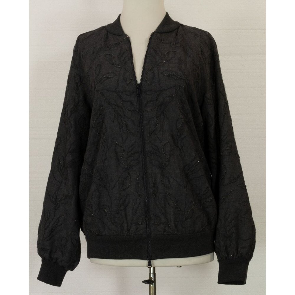 $6195 100% VIRGIN WOOL MONILI EMBROIDERED DARK GRAY BOMBER JACKET M